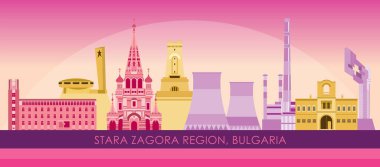 Bulgaristan 'ın Stara Zagora bölgesinin Sunset Skyline panoraması
