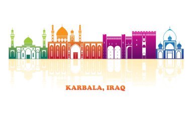 Irak, Karbala şehrinin siluet Skyline panoraması - vektör illüstrasyonu