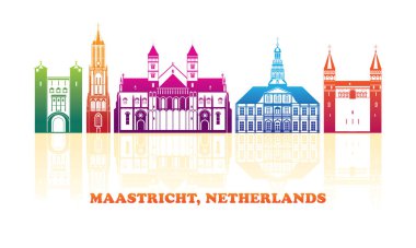 Hollanda, Maastricht şehrinin siluet Skyline panoraması - vektör illüstrasyon