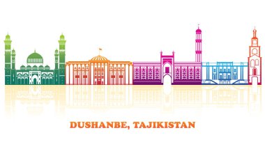 Dushanbe, Tacikistan 'ın renkli Skyline panoraması - vektör illüstrasyonu