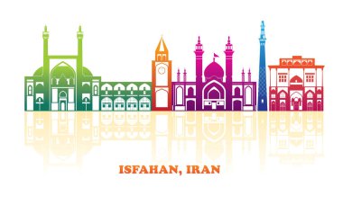 İran 'ın İsfahan kentinin renkli Skyline panoraması - vektör illüstrasyonu