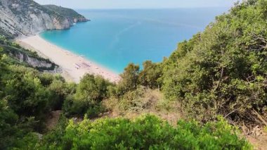 Yunanistan 'ın İyon Adaları, Lefkada' daki Milos Sahili 'nin Muhteşem Panoraması