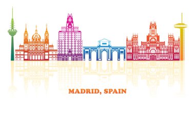 Madrid, İspanya 'nın renkli Skyline panoraması - vektör illüstrasyonu