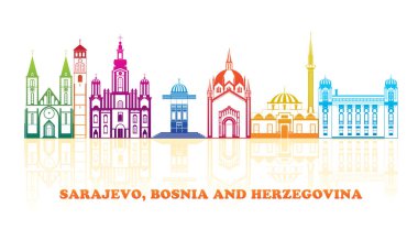 Saraybosna, Bosna-Hersek 'in renkli Skyline panoraması - vektör illüstrasyonu