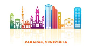 Venezuela, Caracas şehrinin renkli Skyline panoraması - vektör illüstrasyonu