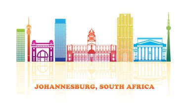 Johannesburg, Güney Afrika 'nın renkli Skyline panoraması - vektör illüstrasyonu