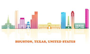 Houston, Teksas, ABD 'nin renkli Skyline panoraması - vektör illüstrasyonu