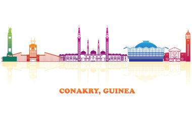 Conakry, Gine şehrinin renkli Skyline panoraması - vektör illüstrasyonu
