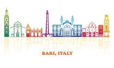İtalya 'nın Bari şehrinin renkli Skyline panoraması - vektör illüstrasyonu