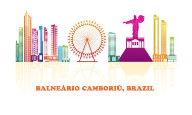 Brezilya 'nın Balnerio Cambori şehrinin renkli Skyline panoraması - vektör illüstrasyonu