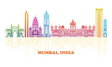Mumbai, Hindistan 'ın renkli Skyline panoraması - vektör illüstrasyonu