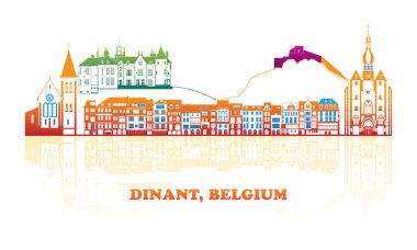 Belçika 'nın Dinant kentinin renkli Skyline panoraması - vektör illüstrasyonu