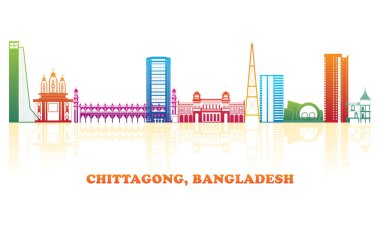 Chittagong, Bangladeş 'in renkli Skyline panoraması - vektör illüstrasyonu