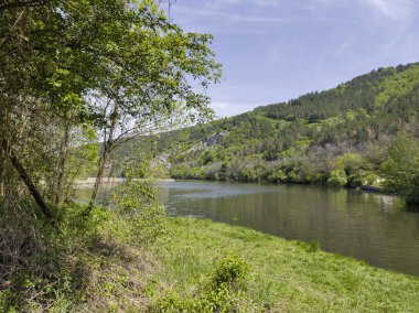 Bulgaristan 'ın başkenti Sofya' nın Pancharevo Gölü yakınlarındaki Iskar Nehri 'nin Bahar Manzarası
