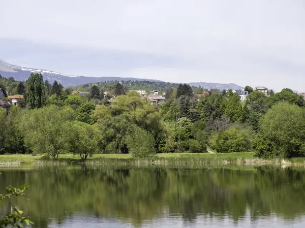 Bulgaristan 'ın başkenti Sofya' nın Pancharevo Gölü yakınlarındaki Iskar Nehri 'nin Bahar Manzarası