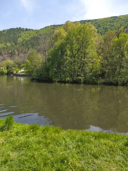 Bulgaristan 'ın başkenti Sofya' nın Pancharevo Gölü yakınlarındaki Iskar Nehri 'nin Bahar Manzarası