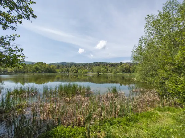 Bulgaristan 'ın başkenti Sofya' nın Pancharevo Gölü yakınlarındaki Iskar Nehri 'nin Bahar Manzarası