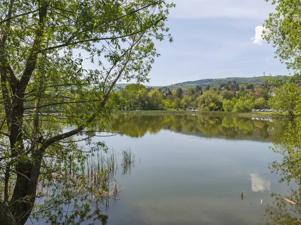 Bulgaristan 'ın başkenti Sofya' nın Pancharevo Gölü yakınlarındaki Iskar Nehri 'nin Bahar Manzarası