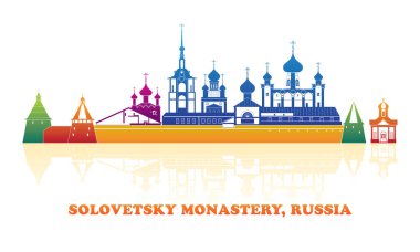 Solovetsky Manastırı, Rusya 'nın renkli panoraması - vektör illüstrasyonu