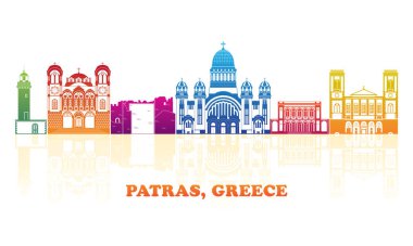Yunanistan 'ın Patras kentinin renkli Skyline panoraması - vektör illüstrasyonu