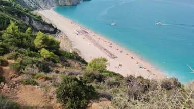 Yunanistan 'ın İyon Adaları, Lefkada' daki Milos Sahili 'nin Muhteşem Panoraması