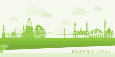 Sudan, Hartum şehrinin Yeşil Skyline panoraması - vektör illüstrasyonu