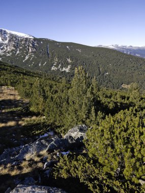 Rila Dağı 'nın Mechit yakınlarındaki muhteşem sonbahar manzarası ve Popova Kapa zirveleri, Bulgaristan