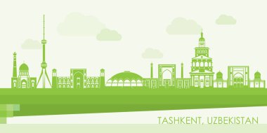 Özbekistan 'ın Taşkent kentinin Yeşil Skyline manzarası - vektör illüstrasyonu