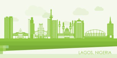Lagos, Nijerya 'nın Yeşil Skyline panoraması - vektör illüstrasyonu