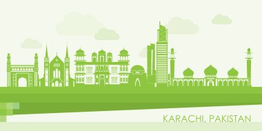 Pakistan 'ın Karaçi kentinin Yeşil Skyline panoraması - vektör illüstrasyonu