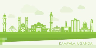 Kampala, Uganda 'nın Yeşil Skyline panoraması - vektör illüstrasyonu