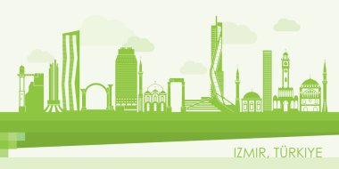 İzmir 'in Yeşil Skyline panoraması - vektör illüstrasyonu
