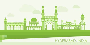 Hyderabad, Hindistan 'ın Yeşil Skyline panoraması - vektör illüstrasyonu