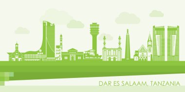 Dar Es Salaam, Tanzanya 'nın Yeşil Skyline panoraması - vektör illüstrasyonu