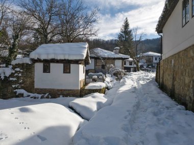 Bulgaristan 'ın Gabrovo bölgesinin Bozhentsi köyünün şaşırtıcı kış manzarası
