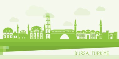 Bursa, Türkiye 'nin Yeşil Skyline panoraması - vektör illüstrasyonu