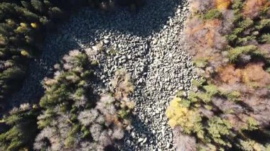 Bulgaristan 'ın başkenti Sofya' nın Vitosha Dağı 'ndaki Zlatnite Mostove (Altın Köprüler) adlı taştan nehrin hava sonbahar manzarası