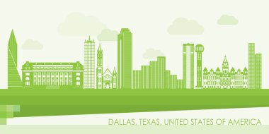 Dallas, Teksas, ABD 'nin Yeşil Skyline panoraması - vektör illüstrasyonu