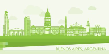 Buenos Aires, Arjantin 'in Yeşil Skyline panoraması - vektör illüstrasyonu