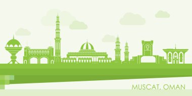 Muscat, Umman şehrinin Yeşil Skyline panoraması - vektör illüstrasyonu