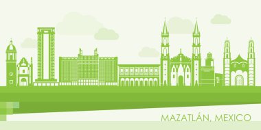 Mazatlan, Meksika 'nın Yeşil Skyline manzarası - vektör illüstrasyonu