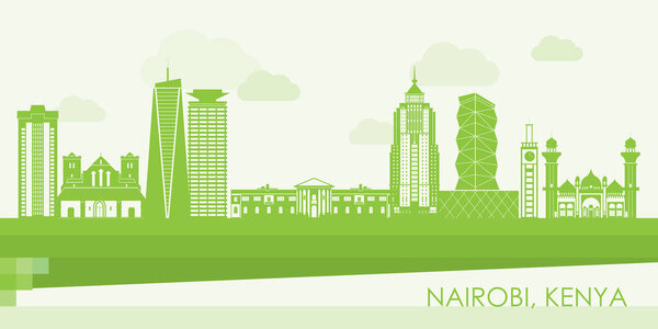 Green Skyline panorama of city of Nairobi, Kenya - vector illustration