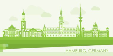 Hamburg, Almanya 'nın Yeşil Skyline panoraması - vektör illüstrasyon