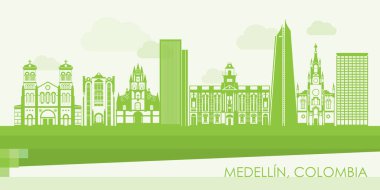 Medellin, Kolombiya 'nın Yeşil Skyline panoraması - vektör illüstrasyonu
