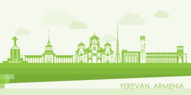 Erivan, Ermenistan 'ın Yeşil Skyline panoraması - vektör illüstrasyonu
