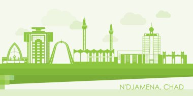 N 'djamena şehrinin Yeşil Skyline manzarası, Çad - vektör illüstrasyonu