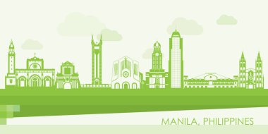 Filipinler, Manila şehrinin Yeşil Skyline panoraması - vektör illüstrasyonu