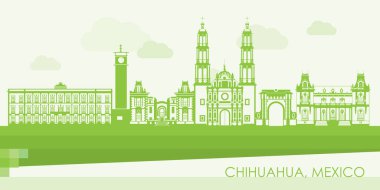 Meksika, Chihuahua şehrinin Yeşil Skyline panoraması - vektör illüstrasyonu