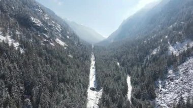 Bulgaristan 'ın Sofya Bölgesi Beli Iskar nehri yakınlarındaki Rila Dağı' nın kış manzarası