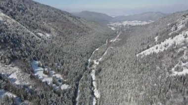 Bulgaristan 'ın Sofya Bölgesi Beli Iskar nehri yakınlarındaki Rila Dağı' nın kış manzarası